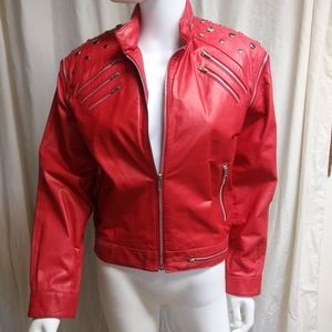 Red Genuine Leather Zipper Jacket Vintage 80s